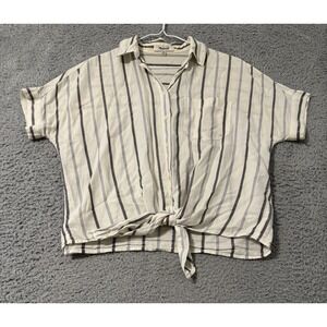 Madewell XXS Linen Striped Short Sleeve Button Up‎ Tie Front Shirt